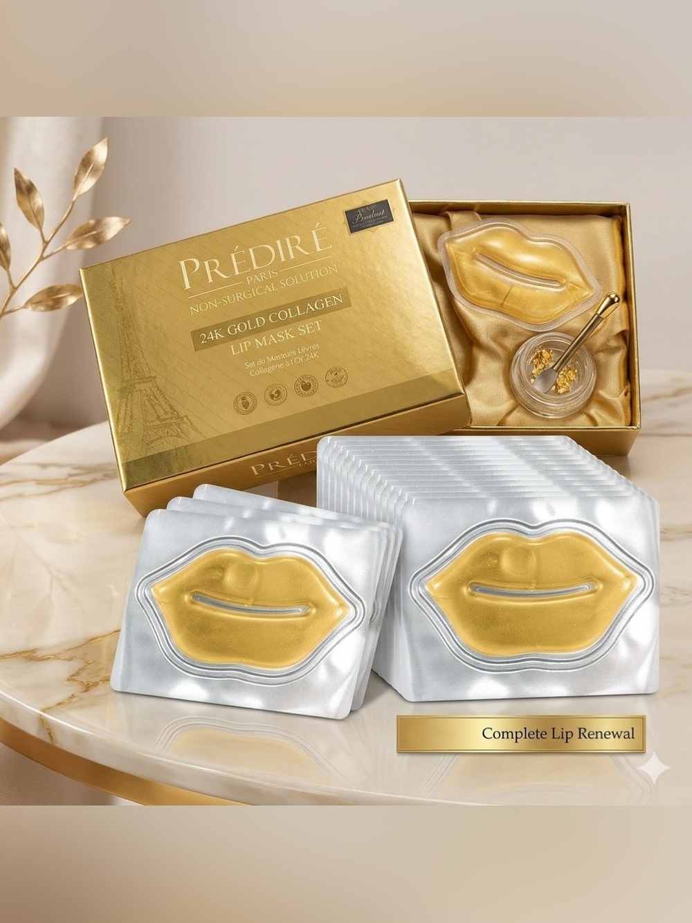 Predire 24k Gold Collagen Boosting 10 Piece Lip Mask Set ~ retail $399